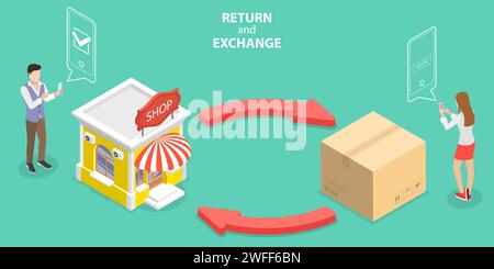 3D Isometric Flat Vector Concept of Product Exchange and Return Policy, Purchase Refunding. Stock Vector