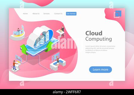 Isometric flat vector landing page template of cloud computing technology, data storage and hosting, big data. Stock Vector