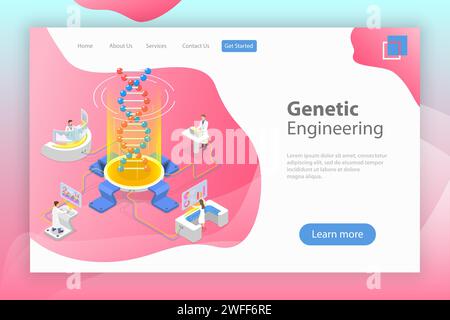 Isometric flat vector concept of genetic engineering, DNA structure changing, medical, biological and molecular research. Stock Vector