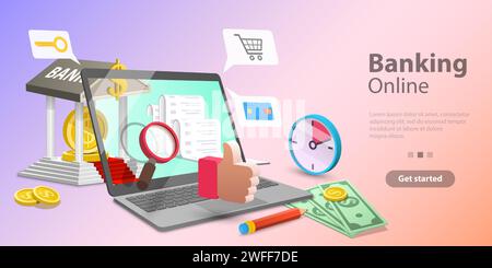 3d Vector Concept Illustration of Mobile Banking and Accounting, Online Payments and Shopping, Personal Data Protection. Template For Website Landing Stock Vector