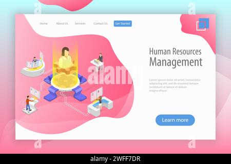 Isometric flat vector landing page template of employee search service, headhunting, recruitment, HR manager review. Stock Vector