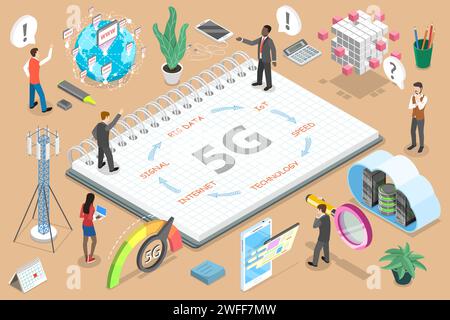 3D Isometric Flat Vector Concept of 5G , High Speed Internet Technology, Global Wireless Network. Stock Vector