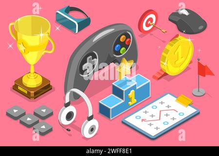 3D Isometric Flat Vector Conceptual Illustration of eSport Competition, Cybersport Training and Video Games. Stock Vector