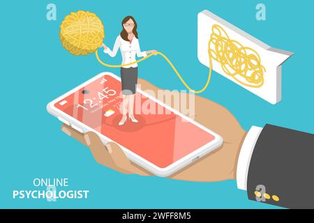 3D Isometric Flat Vector Concept of Online Psychological Assistance Service, Psychological and Mental Problems Solving. Stock Vector