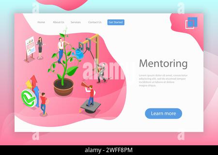 Isometric flat vector landing page of mentoring, guide to reach a goal, skills improvement, self-development. Stock Vector
