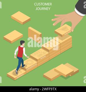 Isometric flat vector concept of serching customer journey map, buying process, digital marketing campaign, promotion, advertisment. Stock Vector