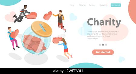 Charity and Support, Voluntary Giving of Help to Those in Need, as a Humanitarian Act. 3D Isometric Flat Vector Conceptual Illustration. Stock Vector