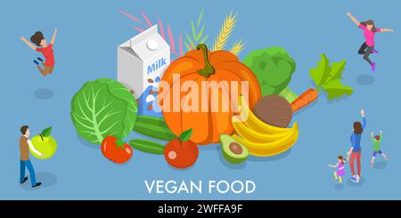 3D Isometric Flat Vector Conceptual Illustration of Vegan Food. Stock Vector