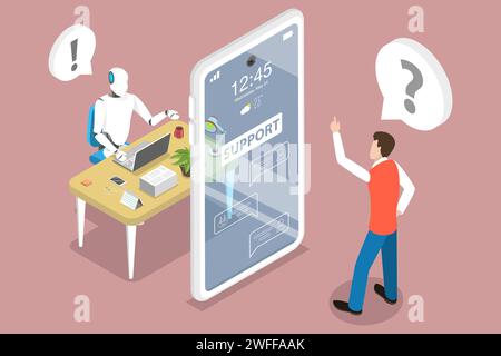 3D Isometric Flat Vector Concept of Customer Support Chatbot Assistant, AI, Artificial Intelligence, Markting Strategy. Stock Vector