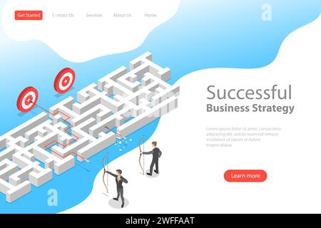 Isometric flat vector landing page template of business advantage, finding solution, marketing achievement and strategy. Stock Vector