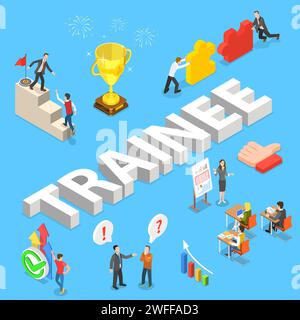 Isometric flat vector concept of company trainee program, training process of new hired employees. Stock Vector