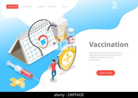 Isometric flat vector landing page template of vaccination campaign and healthcare, medical immunization. Stock Vector