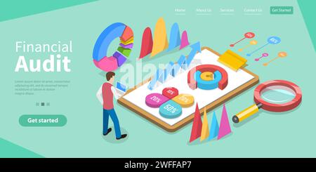 3D Isometric Flat Vector Conceptual Illustration of Financial and Audit Report, Data Analytics, Company Performance Analysis. Stock Vector