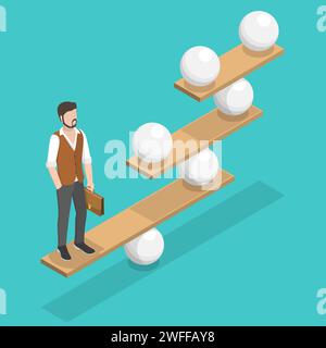 3D Isometric Flat Vector Conceptual Illustration of Business Leader and Successful Manager. Stock Vector