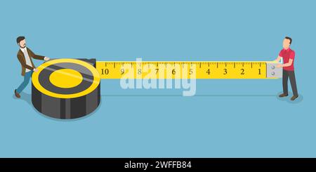 3D Isometric Flat Vector Conceptual Illustration of Construction and Repair. Two Men are Holding Measuring Tape. Stock Vector