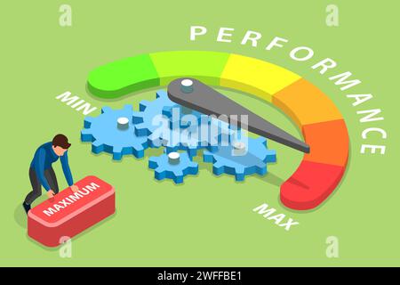 3D Isometric Flat Vector Conceptual Illustration of Efficient Performance Management System, Increasing Efficiency Level. Stock Vector
