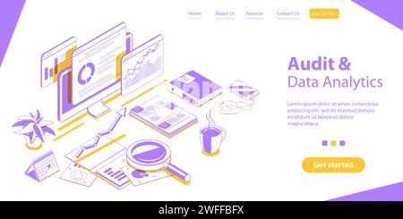 Audit Report and Data Analytics, Company Performance Analysis. 3D Isometric Flat Vector Conceptual Illustration. Stock Vector