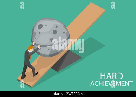 3D Isometric Flat Vector Conceptual Illustration of Hard Achievement and Obstacles Overcoming. Stock Vector