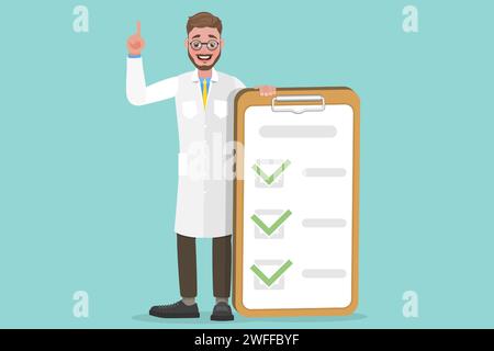 3D Isometric Flat Vector Conceptual Illustration of Doctor's Advice, Handsome Bearded Doctor is Giving Some Recommendations, Medical Consultation. Stock Vector