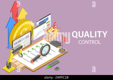 3D Isometric Flat Vector Conceptual Illustration of Quality Control. Stock Vector