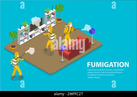 3D Isometric Flat Vector Conceptual Illustration of Disinfection and Cleaning Service, Prevention Against Coronavirus COVID-19, Pest Control Services. Stock Vector