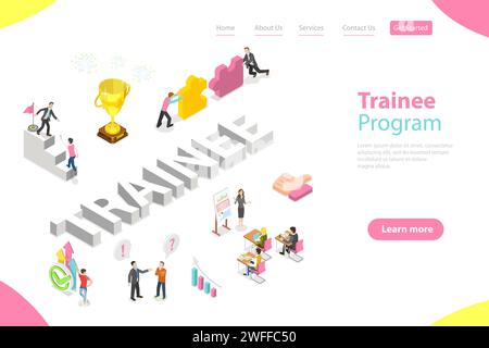 Isometric Flat Vector Landing Page Template of Company Trainee Program, Training Process of New Hired Employees. Stock Vector