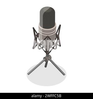 3D Isometric Flat Vector Concept of Microphone. Stock Vector