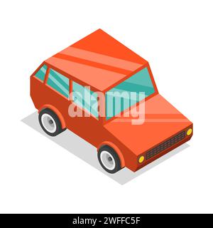 3D Isometric Flat Vector Concept of Cartoon Red Car. Stock Vector