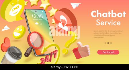 3D Vector Conceptual Illustration of Chat Bot, Online Customer Support, Call Center. Stock Vector