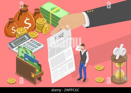3D Isometric Flat Vector Conceptual Illustration of Fine, Administrative Monetary Penalty. Stock Vector