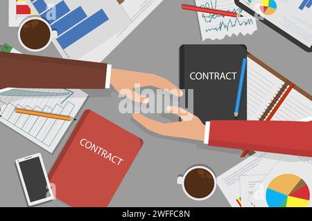 3D Isometric Flat Vector Conceptual Illustration of Contract Signing, Business Agreement, Partner Handshake. Stock Vector
