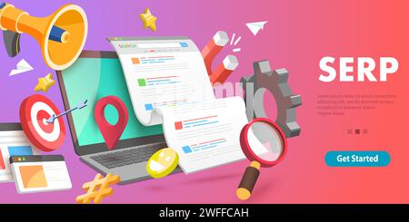 3D Vector Conceptual Illustration of SERP - Search Engine Result Page. Stock Vector