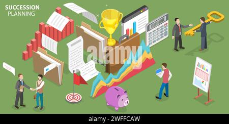 3D Isometric Flat Vector Conceptual Illustration of Business Succession Planning, Recruiting and Developing Employees to Fill Each Key Role Within the Stock Vector