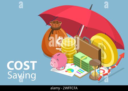 3D Isometric Flat Vector Conceptual Illustration of Cost Savings, Asset Management, Financial Investment. Stock Vector