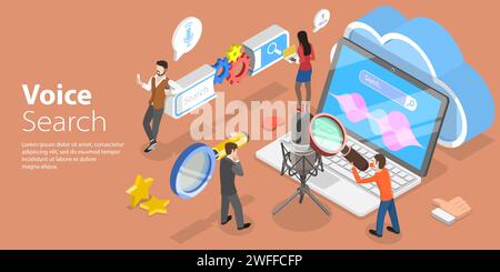 3D Isometric Flat Vector Conceptual Illustration of Voice Search, Personal Audio Assistant Stock Vector