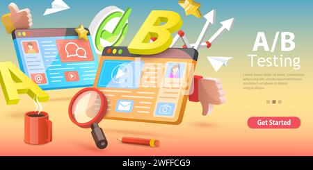 3D Isometric Flat Vector Conceptual Illustration of AB Testing, Split Test, A-B Comparison, Web Development. Stock Vector
