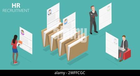 3D Isometric Flat Vector Conceptual Illustration of HR Recruitment, Human Resource Department Stock Vector