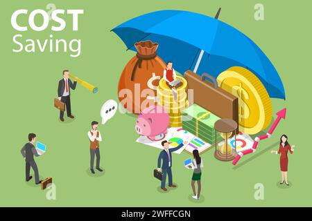 3D Isometric Flat Vector Conceptual Illustration of Cost Savings, Asset Management, Financial Investment. Stock Vector