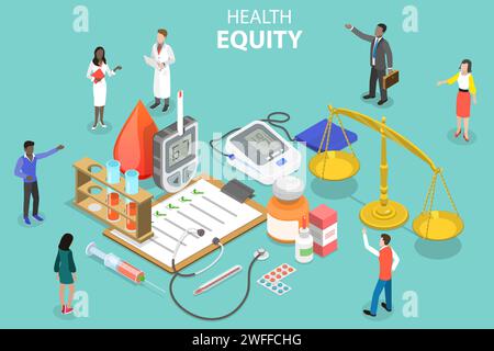 3D Isometric Flat Vector Conceptual Illustration of Health Equity, Reduce Bias in Healthcare Stock Vector