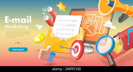 3D Vector Conceptual Illustration of Email Marketing and Advertising Campaign, Newsletter and Subscription, Digital Promotion, Sending a AD Message. Stock Vector
