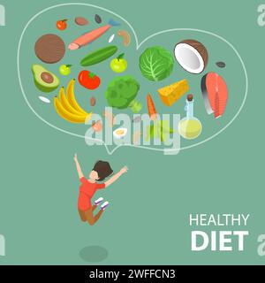 3D Isometric Flat Vector Conceptual Illustration of Healthy Diet, Balanced Eating Lifestyle. Stock Vector