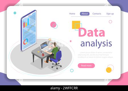 Flat isometric vector concept of business statistics and analytics, audit report, company performance analysis. Stock Vector