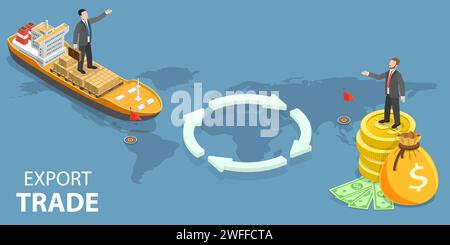 3D Isometric Flat Vector Conceptual Illustration of Export Trade, International Partnership. Stock Vector