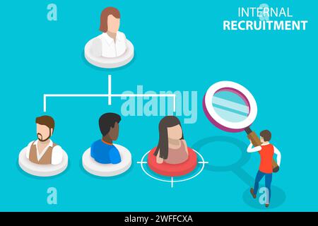 3D Isometric Flat Vector Conceptual Illustration of Internal Recruitment, Human Resources Management. Stock Vector