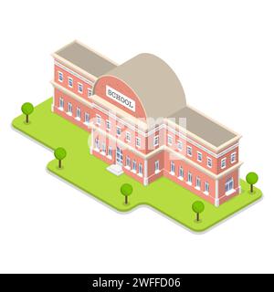 3D Isometric Flat Vector Illustration of School Building. Stock Vector