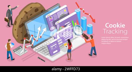 3D Isometric Flat Vector Conceptual Illustration of Website Cookie Tracking, Internet Cookies Technology Stock Vector