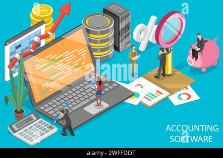 3D Isometric Flat Vector Conceptual Illustration of Accounting Software, Balance Sheet Calculator. Stock Vector