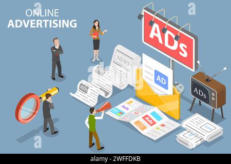 3D Isometric Flat Vector Conceptual Illustration of Offline Advertising, Outbound Marketing. Stock Vector