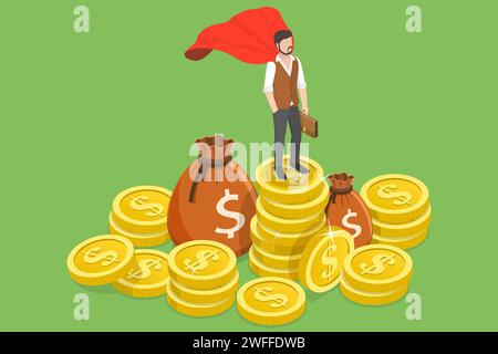 3D Isometric Flat Vector Conceptual Illustration of Successful Businesman, Business Contest Winner, Goal Achievement. Stock Vector