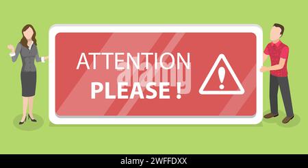 3D Isometric Flat Vector Conceptual Illustration of Attention Please Banner, Caution Message, Importent Information Sign. Stock Vector